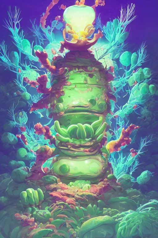 Image similar to roots cactus sushi cristal smurf ghost creature animal sushi cristal very big eye roots cactus elemental flush of force nature micro world fluo fishscale, behance hd by jesper ejsing, by rhads, makoto shinkai and lois van baarle, ilya kuvshinov, rossdraws radiating a glowing aura global illumination ray tracing hdr