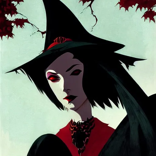 Image similar to beautiful vampire witch, evil, cinematic, dramatic, powerful, super detailed and intricate, by koson ohara, by darwyn cooke, by greg rutkowski, by satoshi kon