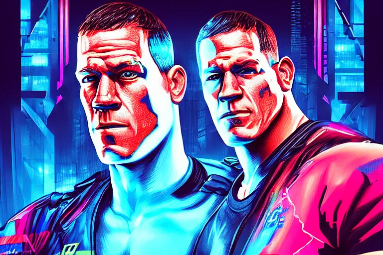 Image similar to a digital portrait of john cena, cyberpunk, glitchcore, synthwave art, artstation art, night, professional light