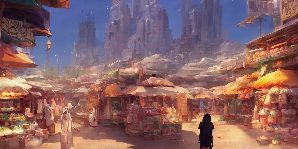 Image similar to arabian marketplace by makoto shinkai