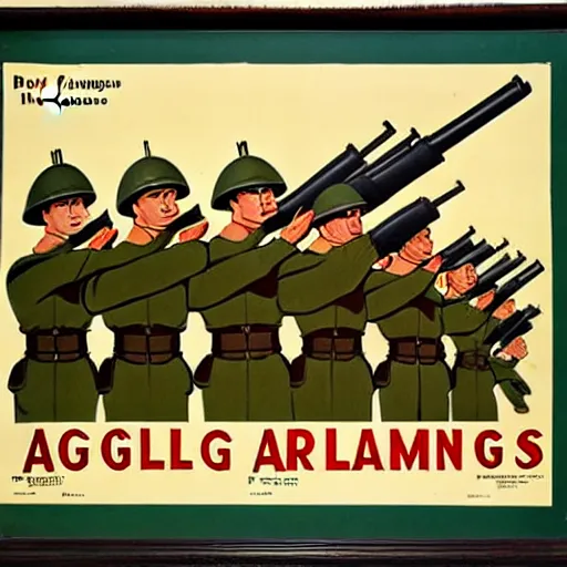 Prompt: propaganda poster promoting the artillery corps, limited palette, ww 2