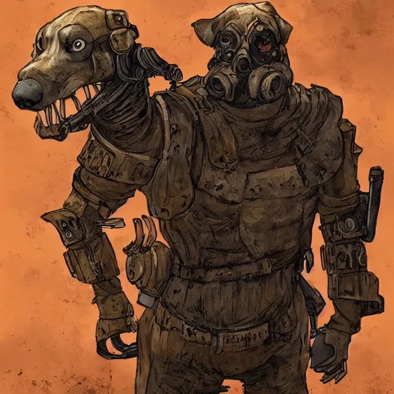 Image similar to a good ol'hound dog fursona ( from the furry fandom ), heavily armed and armored facing down armageddon in a dark and gritty version from the makers of mad max : fury road. witness me.