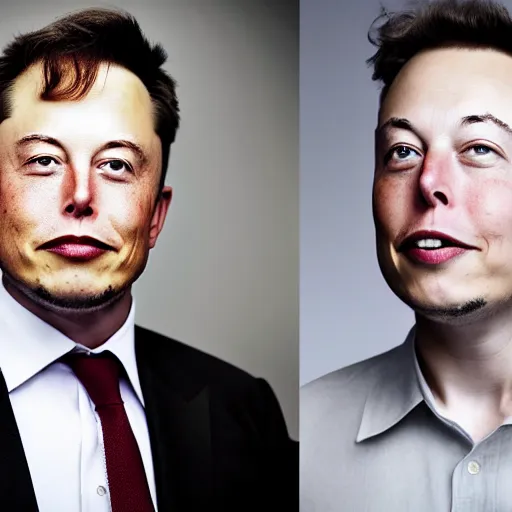 Image similar to A portrait photo of Elon Musk teams up with a teenage Elon Musk, perfect faces, 50 mm, award winning photography