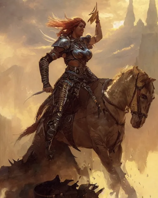 Image similar to a fierce and muscular warrior princess in full armor, fantasy character portrait by greg rutkowski, gaston bussiere, craig mullins