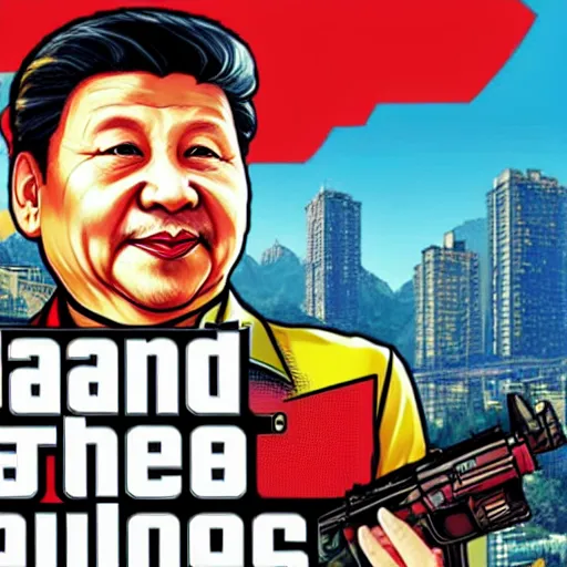 Image similar to Xi Jinping in GTA V, Cover art by Stephen Bliss, Boxart, loading screen