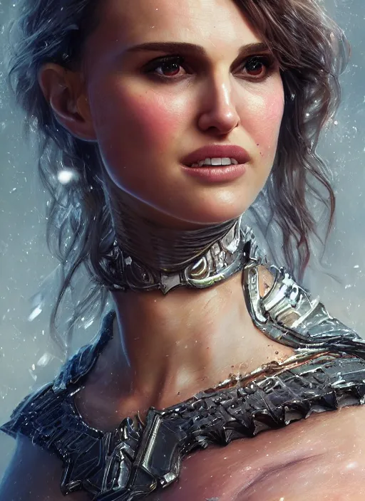 Prompt: portrait of natalie portman as a legendary knight warrior, au naturel, hyper detailed, digital art, trending in artstation, cinematic lighting, studio quality, smooth render, unreal engine 5 rendered, octane rendered, art style by klimt and nixeu and ian sprigger and wlop and krenz cushart.