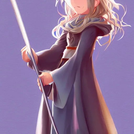 Image similar to Gandalf as an anime girl, digital painting, artstation, concept art, sharp focus, illustration, art by studio ghibli and Hayao Miyazaki, highly detailed