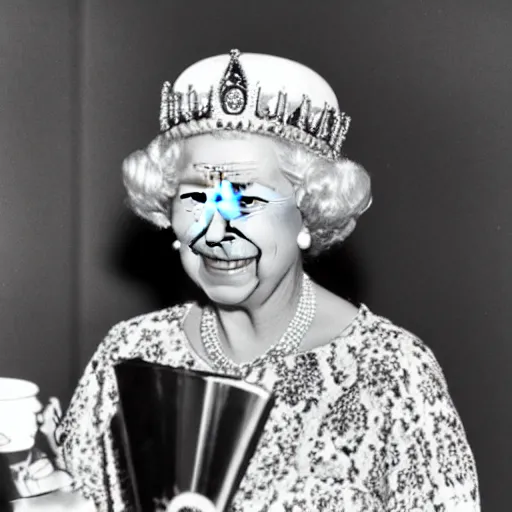 Image similar to Queen Elizabeth as Bob Marly smoking weed