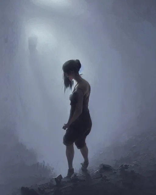 Image similar to a woman covered in black dust in a dark coal mine, sweaty and gross pioneer work, atmospheric lighting, detailed body and face, by makoto shinkai, stanley artgerm lau, wlop, rossdraws