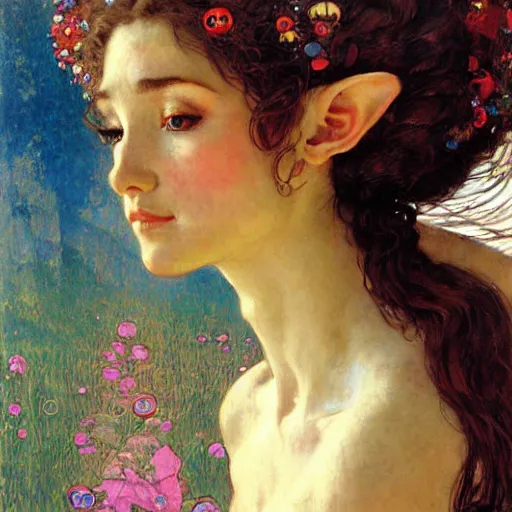 Image similar to head and shoulders portrait of a beautiful elf princess, royo, klimt, miro, vallejo, frazetta, alphonse mucha, greg rutkowski, whealan