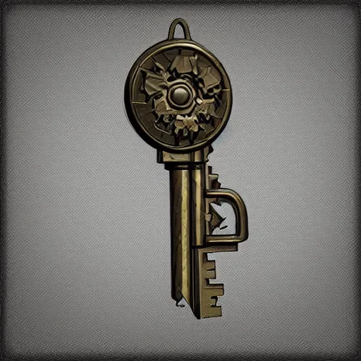 Image similar to a single highly detailed 3d opening key object, object is on the center of image, adventure game inventory item, on the solid white color background, trending on artstation