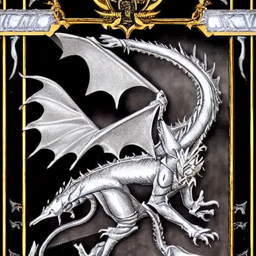 Image similar to a silver dragon, dragonlance.