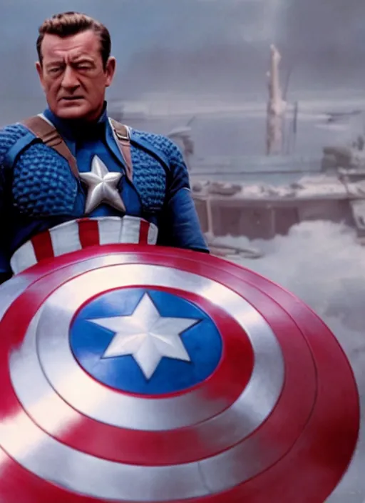 Image similar to film still of John Wayne as Captain America in Captain America The First Avenger, 4k