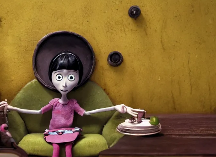 Image similar to a very high resolution image from a new movie. stop motion. coraline. directed by wes anderson