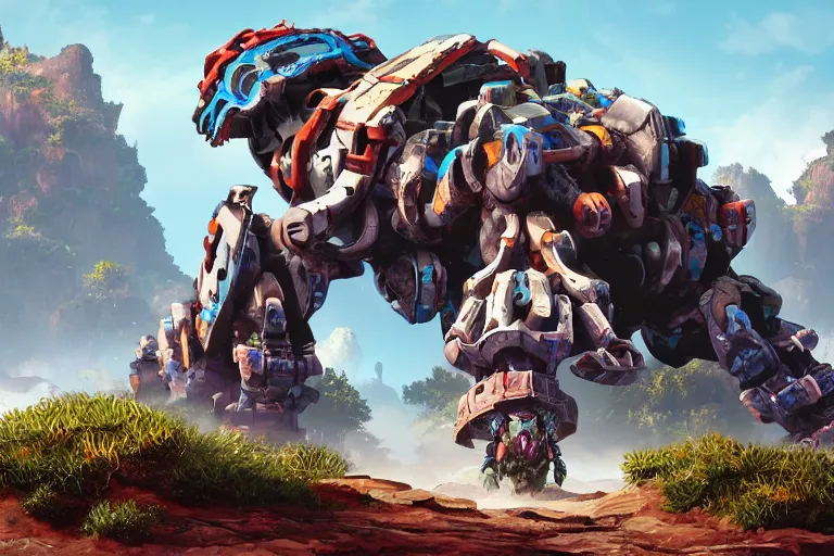 Image similar to clamberjaw machine mecha animal beast robot of horizon forbidden west horizon zero dawn bioluminiscence global illumination ray tracing hdr fanart arstation by sung choi and eric pfeiffer and gabriel garza and casper konefal