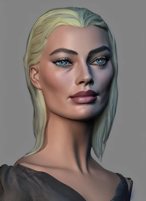 Image similar to Margot Robbie portrait, Z-Brush sculpt, intricate detail, matte cap