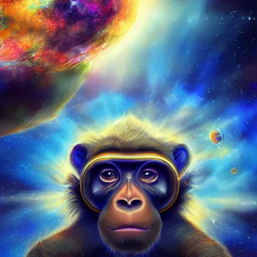 Image similar to giant energy monkey in space, digital, artstation, detailed intricate ink illustration, heavenly atmosphere, digital art, overdetailed art, concept art, complementing colors, trending on artstation, cgstudio, the most beautiful image ever created, dramatic, subtle, details, award winning artwork, beautiful scenery