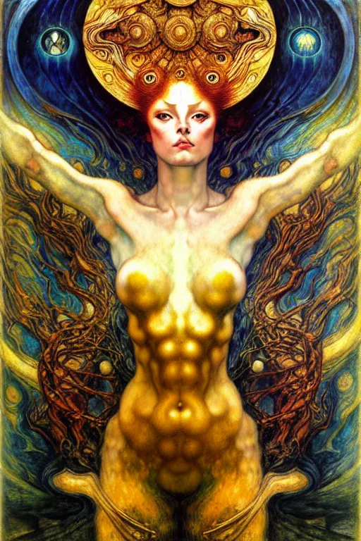 Image similar to Divine Chaos Engine by Karol Bak, Jean Delville, William Blake, Gustav Klimt, and Vincent Van Gogh, symbolist, visionary