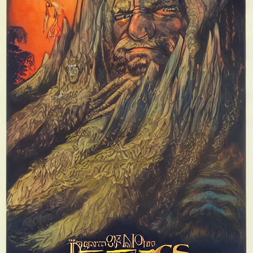 Image similar to variations on the legendary theatrical release poster of ralph bakshi lord of the rings movie, artist tom jung