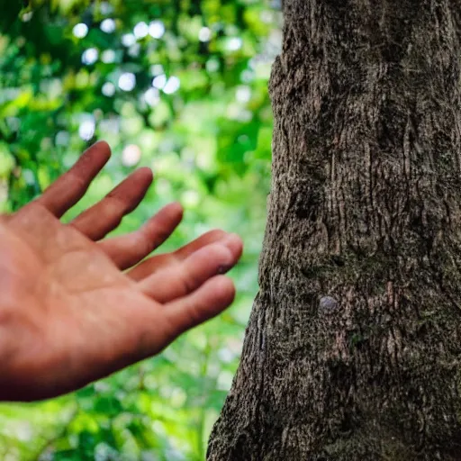 Image similar to A handpalm with a tree growing on top of it