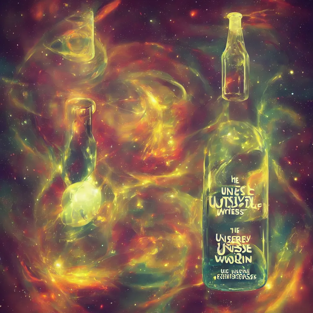 Image similar to the universe contained within a bottle, in a style of artstation