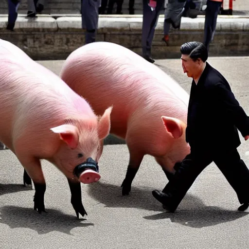 Prompt: xi jinping hitting pigs with big stick