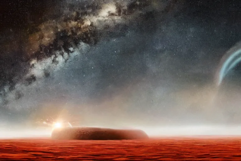 Image similar to scene of the movie interstellar with sausage polymorphe instead of humans