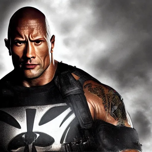 Image similar to Dwayne Johnson as the punisher digital art 4k detailed super realistic