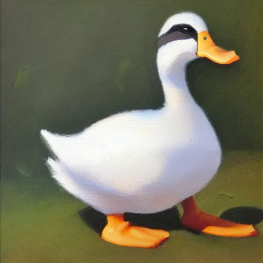 Prompt: a duck on the prowl oil painting bill mayers