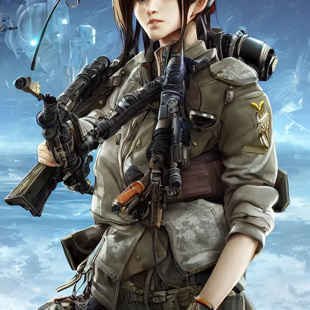 Prompt: the portrait of lawful neutral female futuristic marine sniper as absurdly beautiful, gorgeous, elegant, young anime girl, an ultrafine hyperdetailed illustration by kim jung gi, irakli nadar, intricate linework, bright colors, octopath traveler, final fantasy, unreal engine 5 highly rendered, global illumination, radiant light, detailed and intricate environment