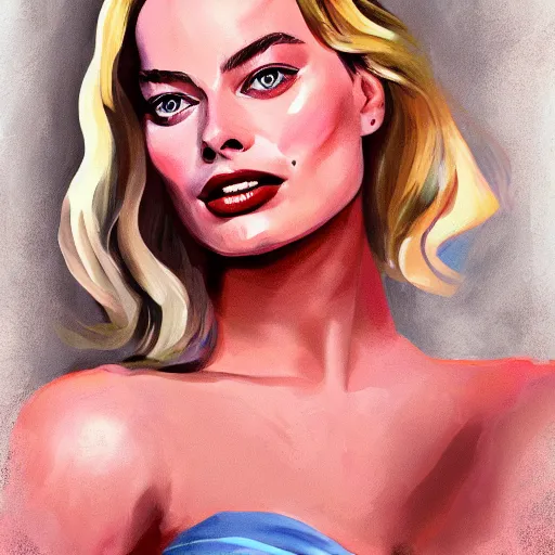 Image similar to Margot robbie, Illustration, Acrylic Paint, 4k, artstation