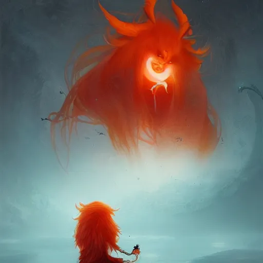 Image similar to prompt A beautiful red orange hairy kumiho, concept art, matte painting, by Peter Mohrbacher