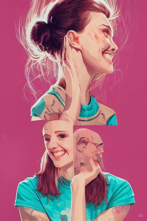 Image similar to a cute girl smiling, Tristan Eaton, victo ngai, artgerm, RHADS, ross draws