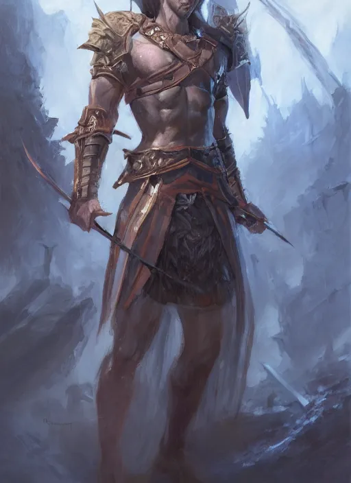 Image similar to Oil painting of a human warrior, fantasy character art, D&D, Magic The Gathering, by Charlie Bowater, Craig Mullins, centered, symmetrical, 8k, sharp focus