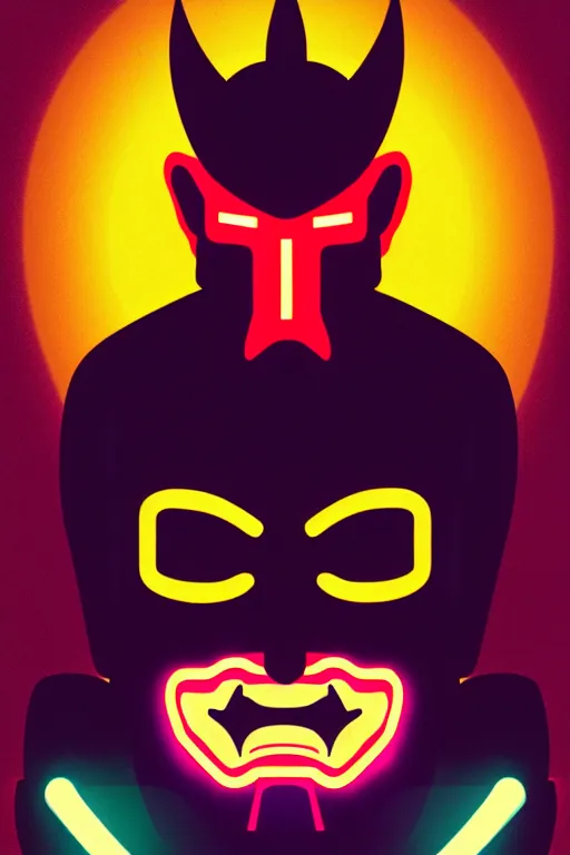 Image similar to guy with japan devil mask, pop art, pixel, gta vice city style, glowing lights, face features, ultrarealistic details, digital painting, trending artstation, concept art, smooth, sharp focus, illustration, intecration details, art by mark millar and richard hamilton and mimmo rottela, kirokaze and paul robertson