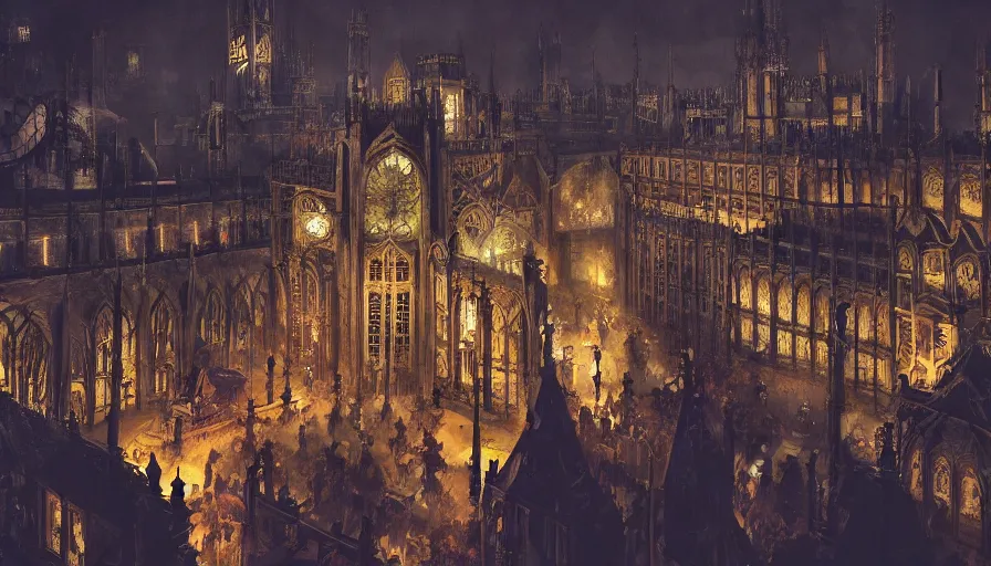 Prompt: neo - gothic london's zoo with crowded place at night, clear, clean, lights, hyperdetailed, artstation, cgsociety, 8 k