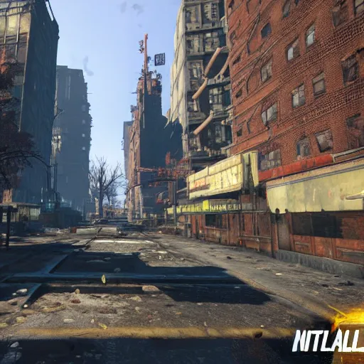 Image similar to new york city in fallout 4, unreal engine, raytracing