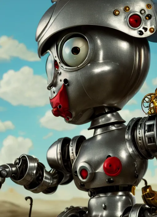 Prompt: highly detailed closeup, profile portrait of a tin toy robot apocalypse, bikini, unreal engine, nicoletta ceccoli, mark ryden, earl norem, lostfish, global illumination, detailed and intricate environment