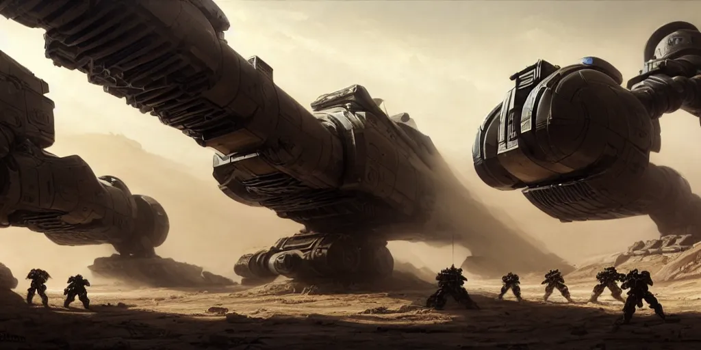 Prompt: hyper realistic sci - fi matte concept art painting of epic cinematic battle between mechwarriors and soldiers fighting on mars, guns, missiles, explosions, beautiful details, strong composition painted by kim jung guweta studio rutkowski, james gurney and greg rutkowski, and lucasfilm, smooth, intricate, detailed, sharp focus, cinematic