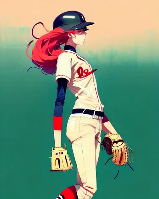 Image similar to a ultradetailed beautiful panting of a stylish girl in a baseball uniform, by conrad roset, greg rutkowski and makoto shinkai, trending on artstation