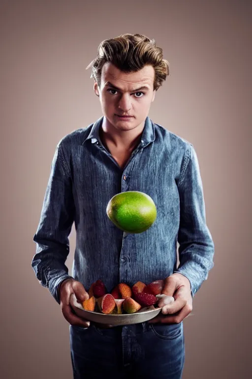 Image similar to 📷 joe keery the kiwi fruit 🥝, made of food, head portrait, dynamic lighting, 4 k