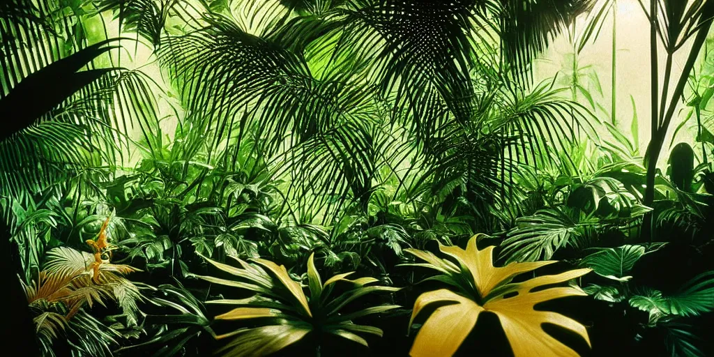 Image similar to lush tropical forest, against light, glare, bright details, contrasting, daylight, highly detailed, by dieter rams 1 9 9 0, national geographic magazine, reportage photo, natural colors