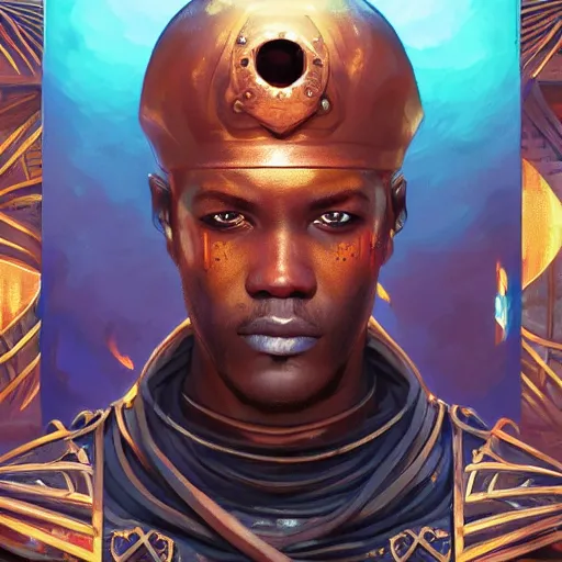 Image similar to african guild of thieves, science fiction, highly detailed, digital painting, beautiful eyes, symmetry, concept art, sharp focus, illustration, global illumination, radiant light, synthwave colors, detailed and intricate environment, art by artgerm and greg rutkowski and magali villeneuve and ilya kuvshinov!