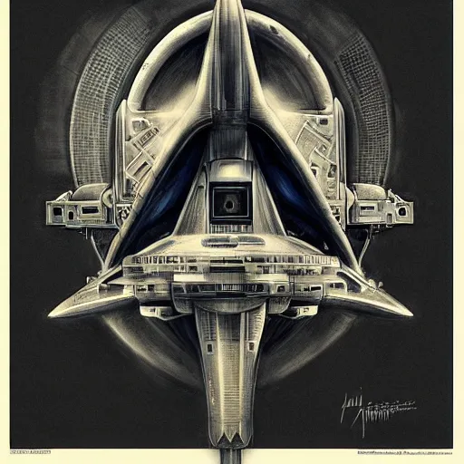 Prompt: black background, symmetry, starship enterprise, by jean - baptiste monge