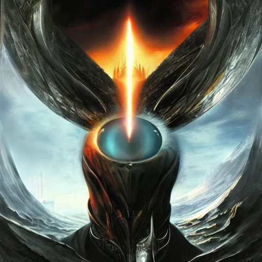 Image similar to eye of sauron seeing the past and the future by raymond swanland, highly detailed, bright tones