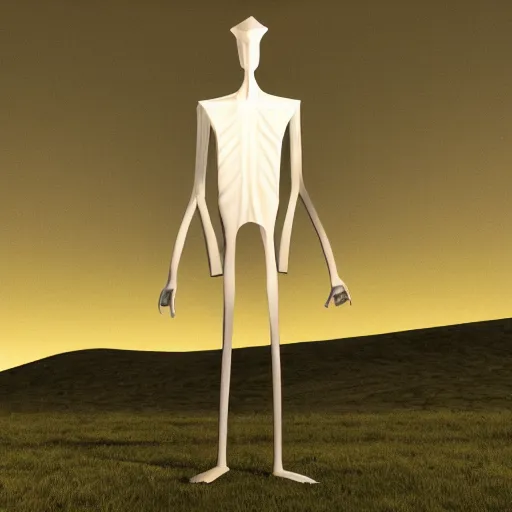 Image similar to tall skinny humanoid creature with no face standing on a hill, night