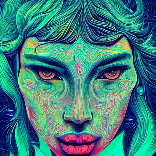 Prompt: A beautiful psychedelic portrait, surreal, LSD, face, detailed, intricate, elegant, lithe, highly detailed, digital painting, artstation, concept art, smooth, sharp focus, illustration, art by Kilian Eng