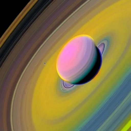 Prompt: NASA photo of a blue and green saturn with pink rings