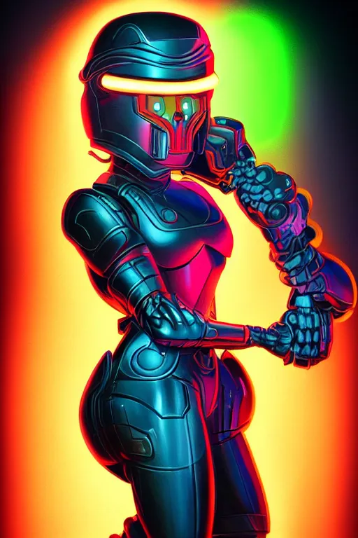 Image similar to portrait of a girl with a biomechanic armor and neon light by Carl Barks, digital painting, highly detailed, trending on artstation