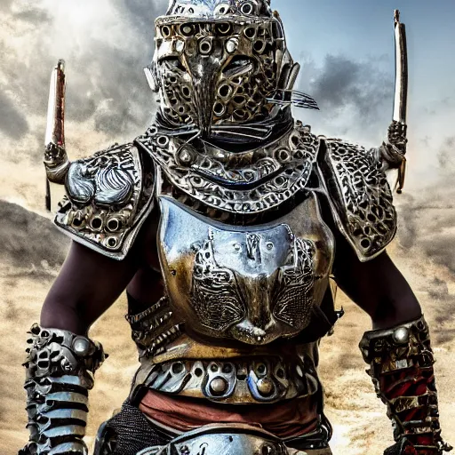 Prompt: warrior with jaguar armour, highly detailed, 4k, HDR, smooth, sharp focus, hyper realistic, high resolution